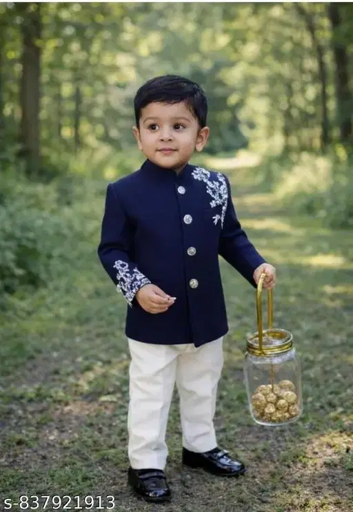Embroidered Cotton Kurta Set for Boys (White, 12-18 Months)