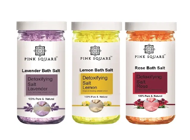 Pink Square Lavender, Lemon & Rose Detoxifying Bath Salt Crystal, 200 g, Set of 3