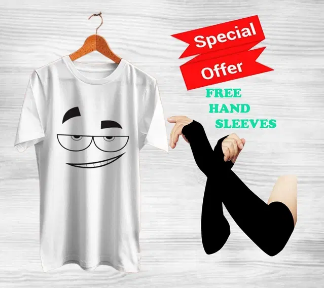 Round Neck Printed T-Shirt with Arm Sleeves for Men, Set of 2 (White & Black, L)