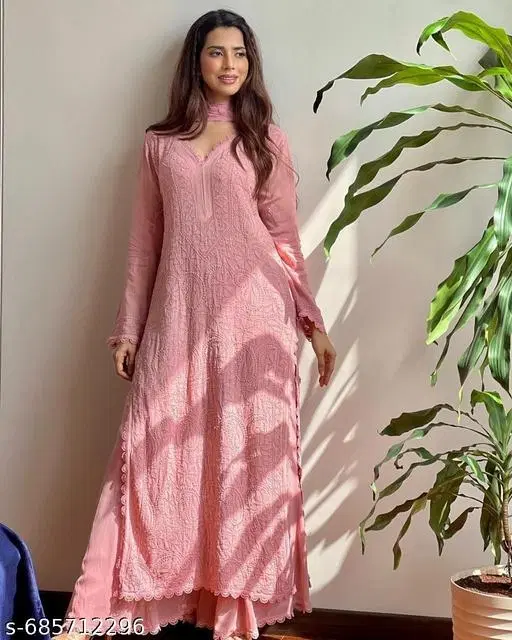 Chikankari Palazzo Pants for Women (Pink, XS)