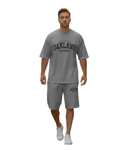 Polyester Printed Co-Ord Set for Men, Grey (S)