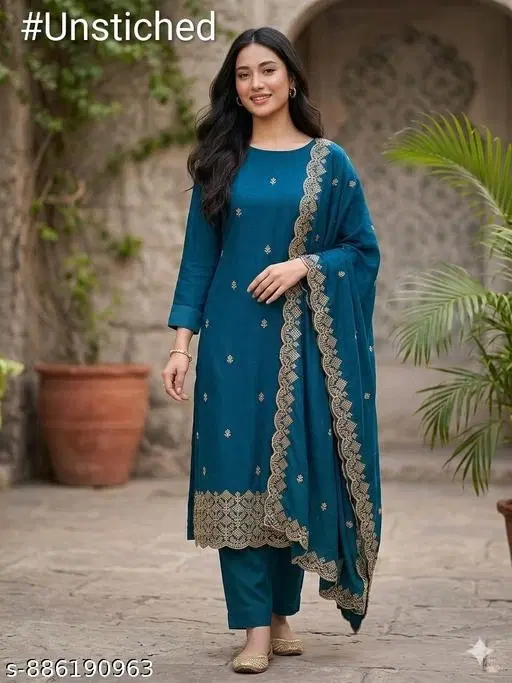 Vichitra Silk Punjabi/All Over Suits for Women (Un Stitched)