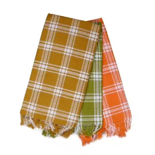 Cotton Checkered Bath Towels, Pack of 3, Multicolor, 60x30 Inches