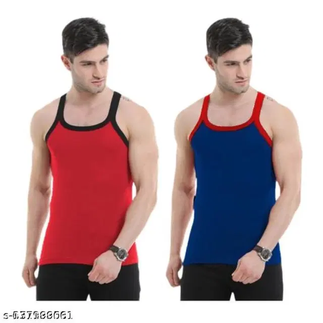 Cotton Vests for Men, Pack of 2 (Red & Blue, S)