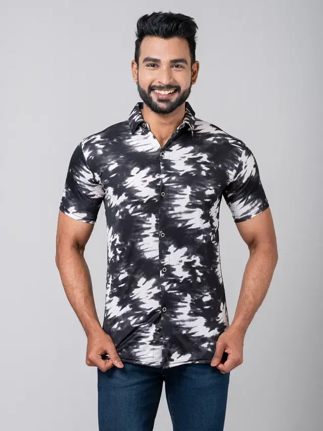 Lycra solid Shirt for Men, Cloud Black (XS)