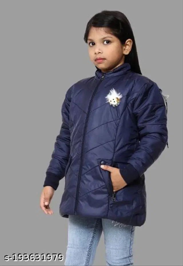 Polyester Jacket for Girls (Navy Blue, 3-4 Years)