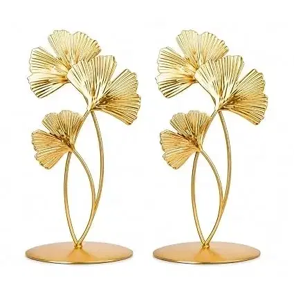Gold Metal Ginkgo Leaf Table Décor Showpiece (Set Of 2) – Modern Decorative Leaf Sculpture For Living Room, Bedroom, Office, Shelf & Center Table2 3.5x10.5x10.5cm