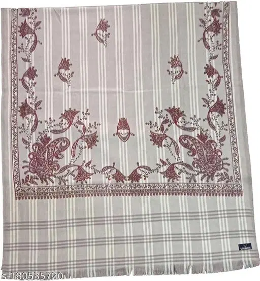 Kavim White Wool Paisley Shawl for Women (White, Free Size)