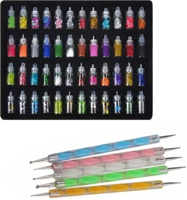 48 Bottles 3D Nail Art Set, Double Side Dotting Pen Decoration Tool, 53Pcs, HKC-1