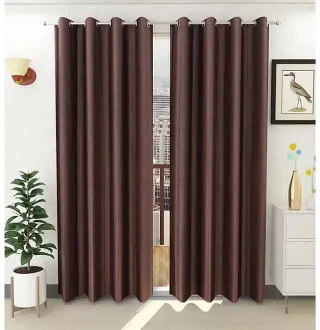 Solid Semi Transparent Window Curtains, Pack of 2, Brown, 5 feet