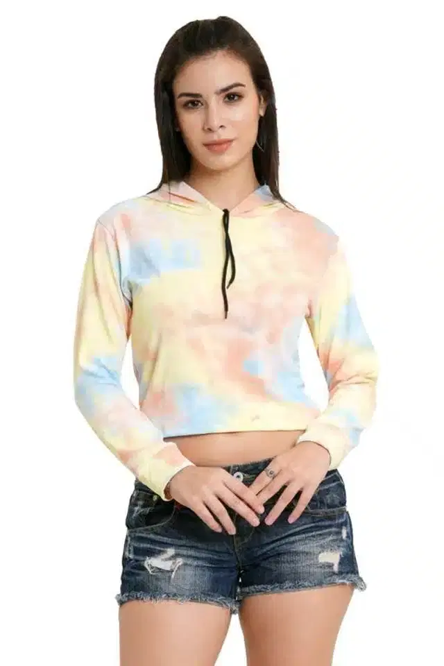 Women's Printed Long Sleeves SweatShirt (Peach, S)