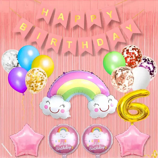 Colorful Rainbow Theme 6th Birthday Decoration Kit for Kids (Multicolor)Pcs Of 20 ,(Set Of 1)