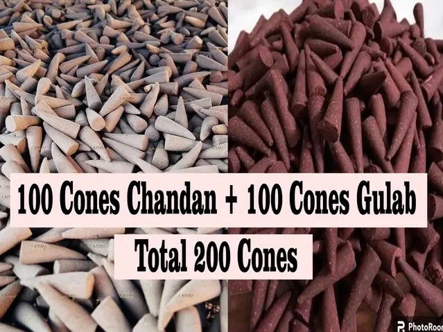 Chandan 100 Pcs & Gulab 100 Pcs Incense Cones, Set of 2