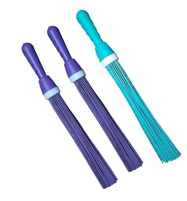 Plastic Brooms Bathroom & Home Floor Cleaning, Multicolor, Pack of 3