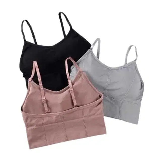 Cotton Blend Padded Camisole Bra for Women, Pack of 3 (Multicolor, Free Size)