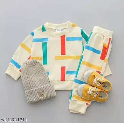 Trendy Polycotton Clothing Set for Boys ,Cream (12-18 Months)