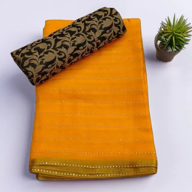 Chiffon Embellished Saree for Women (Yellow, 6.1 m)