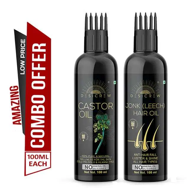 Desi Crew Cold Pressed Pure Castor Oil & Jonk Oil, Pack Of 2, 100 ml, KGE-155