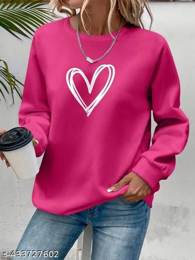 Fleece Printed Sweatshirt for Women (Magenta, S)