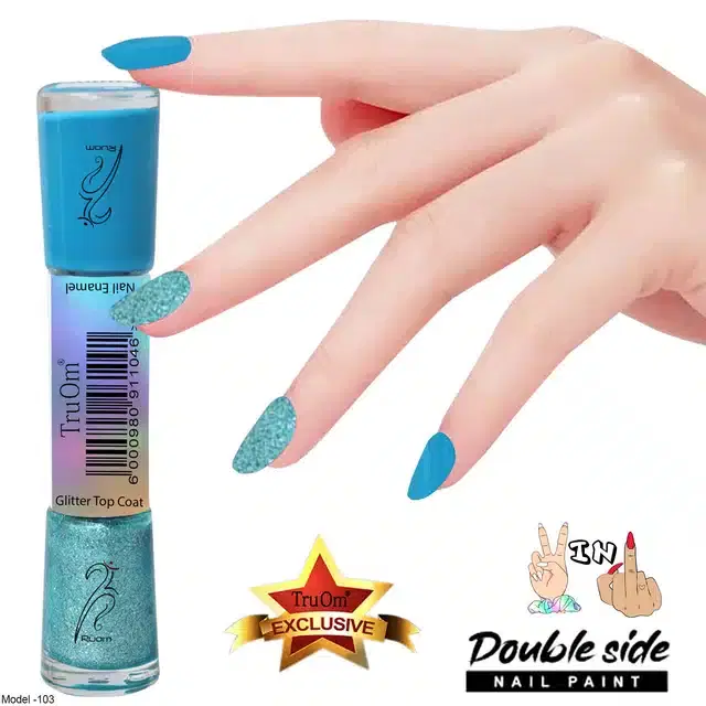 2 in 1 Glitter with Nail Polish, Neon Blue