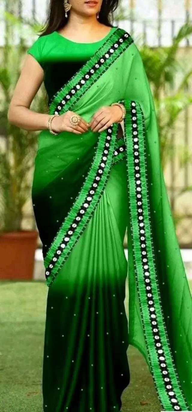 Georgette Solid Saree for Women (Green, 6.3 m)