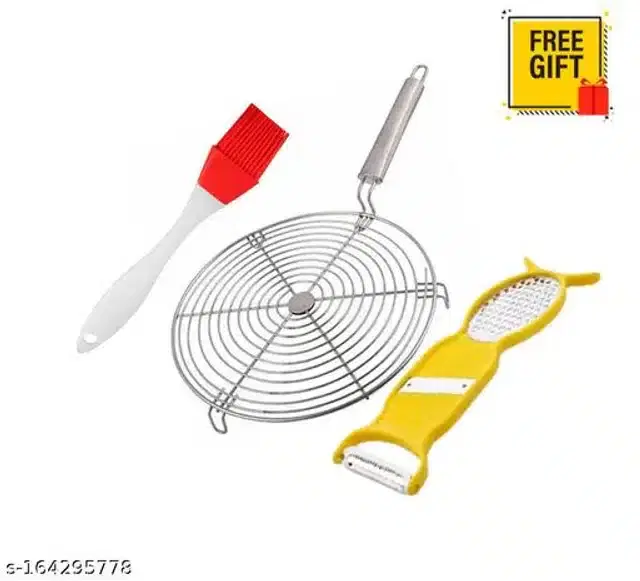 Stainless Steel BBQ Grill with Peeler & Oil Brush, Multicolor, Set of 3