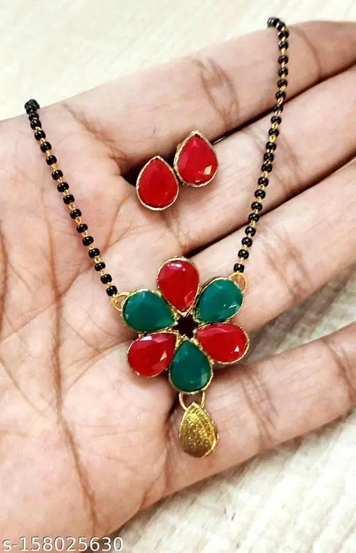 Alloy Mangalsutra With Earring for Women, Black