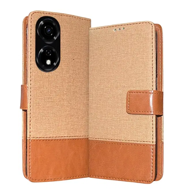 Artificial Leather Flip Cover For Itel P661N / Itel_P55 5G, Brown