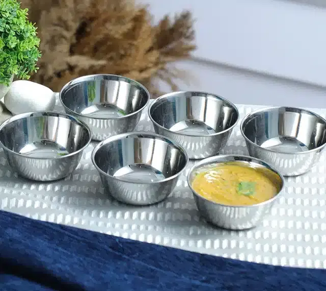 Steel Mini Bowl Set, Silver, Pack of 6