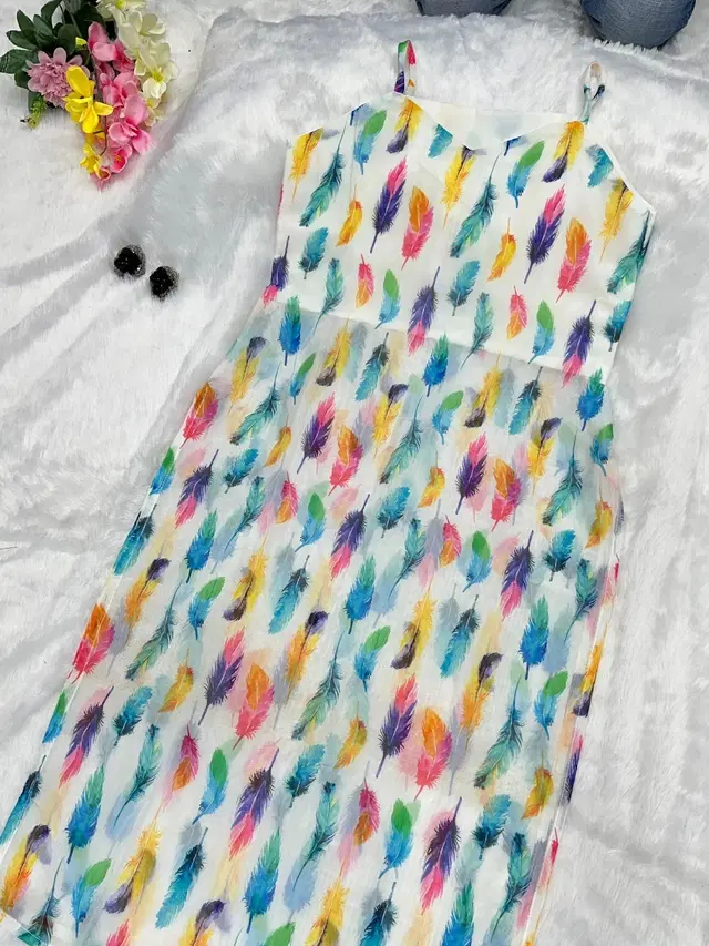 Organza Printed Kurti for Women (Multicolor, XS)