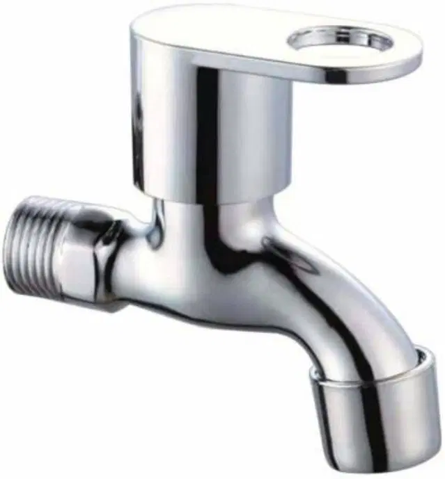 Stainless Steel Short Body Bib Cock Tap with Wall Flange, Silver, Set of 1
