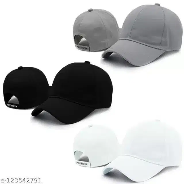 Cotton Caps for Men & Women, Set of 3 (Multicolor)