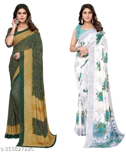 Designer Printed Georgette Saree for Women, Pack of 2 (Multicolor, Free Size)
