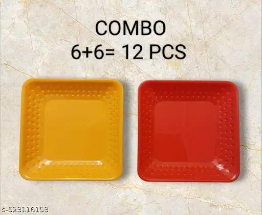 Plastic Plates for Kitchen, Multicolor, Pack of 12