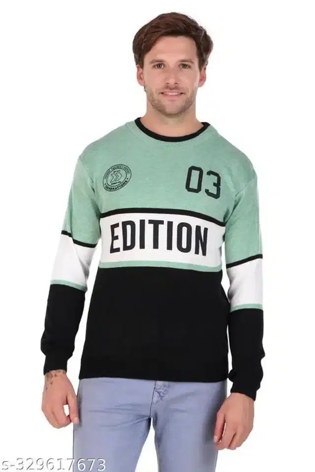 Acrylic Sweater for Men (Green & Black, M)