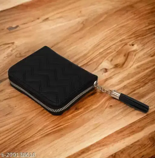 Compact Textured PU Leather Wallets for Women, Black