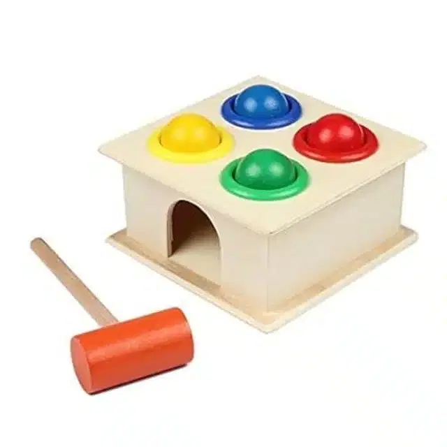Wooden Hammer Ball Push Knock Pounding Montessori Game Toys for Kids, Multicolor, Set of 1