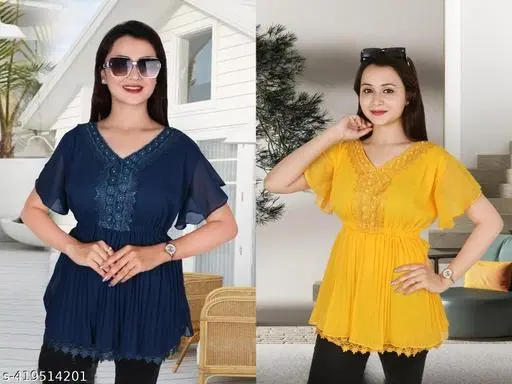 Casual Tops for Women, Pack of 2 (Yellow, L)