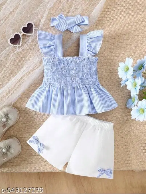 Cotton Pant Set Dress for Girls (Blue, 3-6 Months)