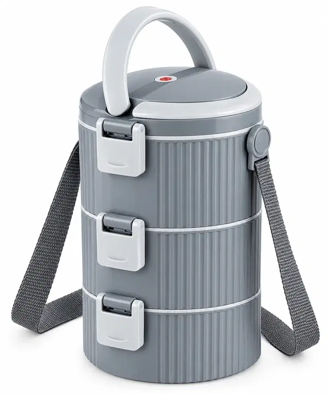 Cello Triplex, Grey | Insulated Carrier | Keeps Meals Warm | Easy-Grip Handle
