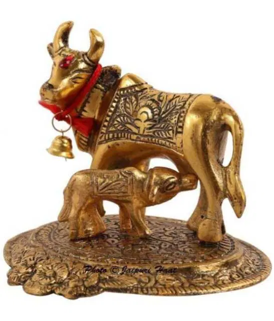 Gold Plated Brass Cow Religious Showpiece, Pack Of 1, A-21