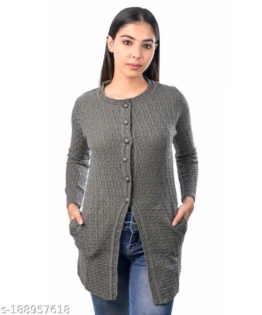 Acrylic Solid Sweater for Women (Grey, XL)