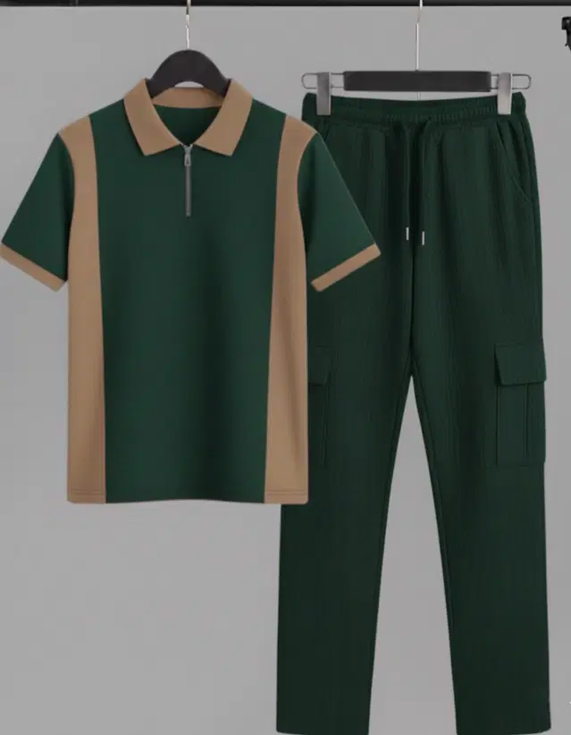 Colorblocked Night Suit For Men  Green , (M)