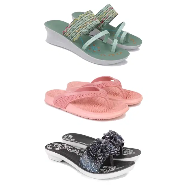 Combo of Heels with Slippers & Flats for Women (Multicolor, 5) (Pack of 3)