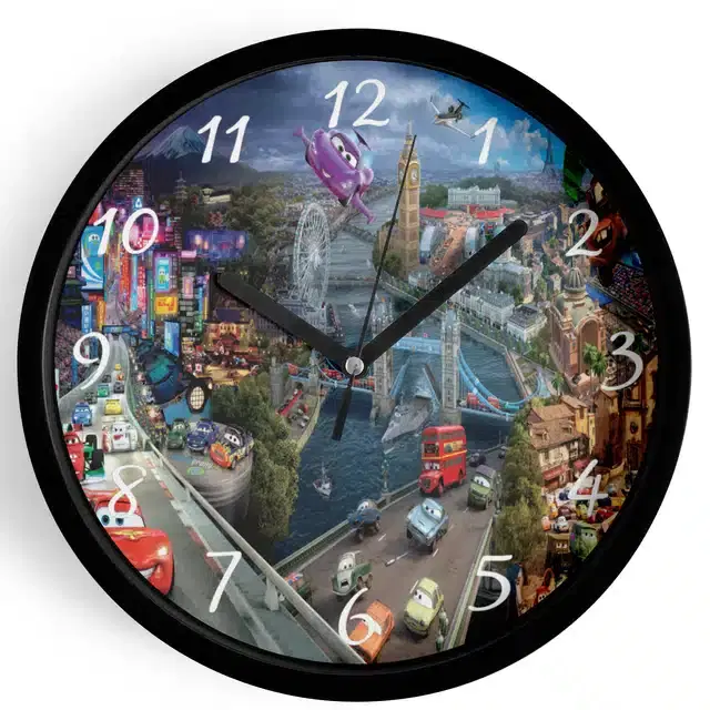 Analog Cars Wall Clock for Home, Black, 7 Inches