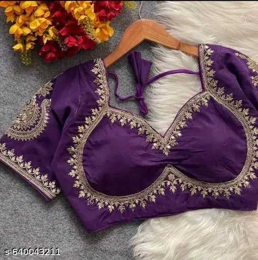 Silk Embroidered Blouse for Women, Purple (Free Size)