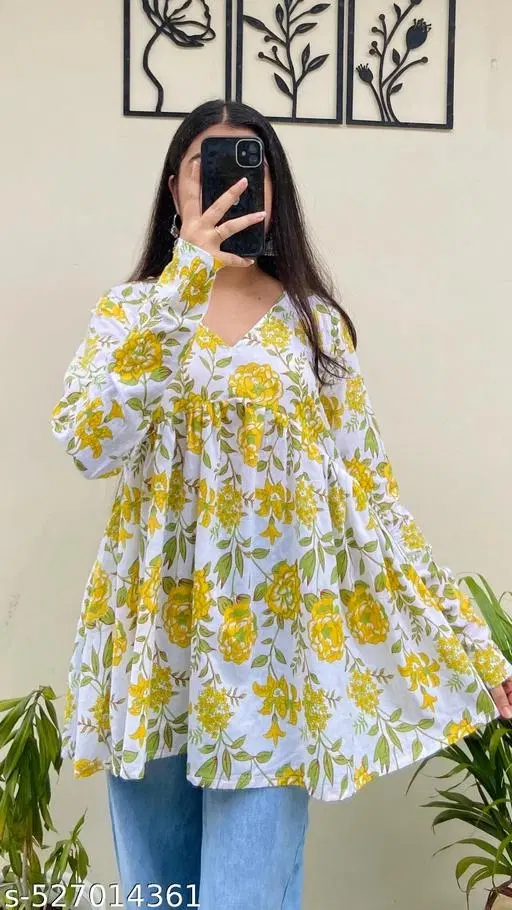 Floral Tops & Tunics for Women (White, XS)