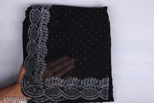 Georgette Embroidered Saree For Women, Black