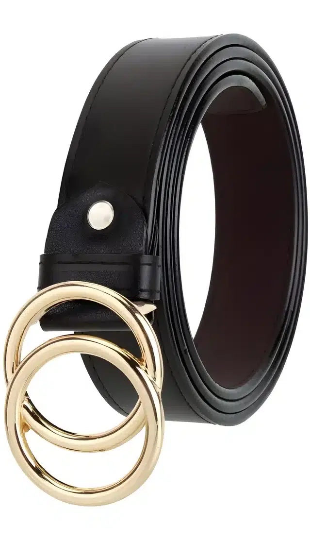 Faux Leather Belt for Women (Gold & Black, 26)