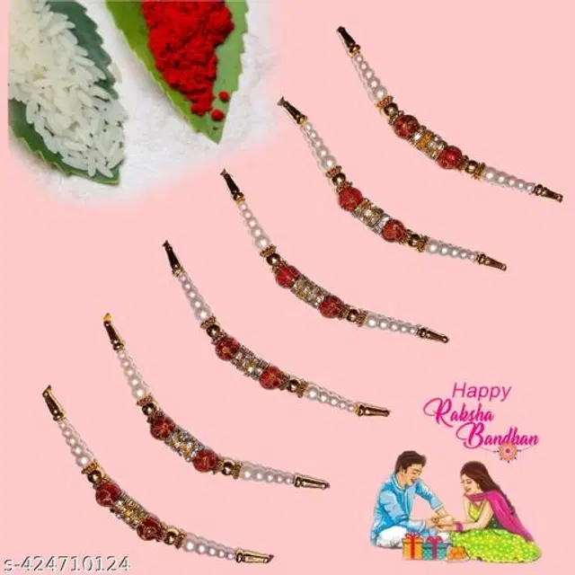 Handmade Designer Rakhi with Roli Chawal, Multicolor, Pack of 6